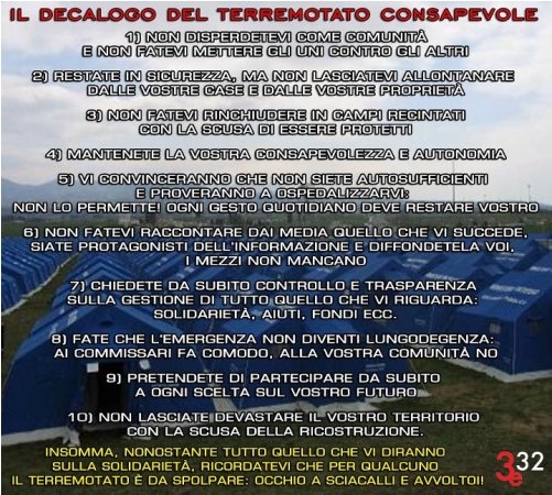 Il Decalogo del terremotato consapevole. Un’iniziativa del Comitato 3.32