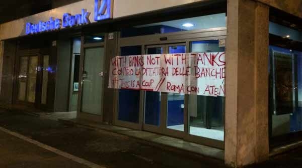 “No Alla dittatura finanziaria in Europa”. Blitz di Link questa notte alla Deutsche Bank